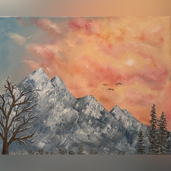 homemade Other - Majestic Mountain Sunrise Canvas Painting